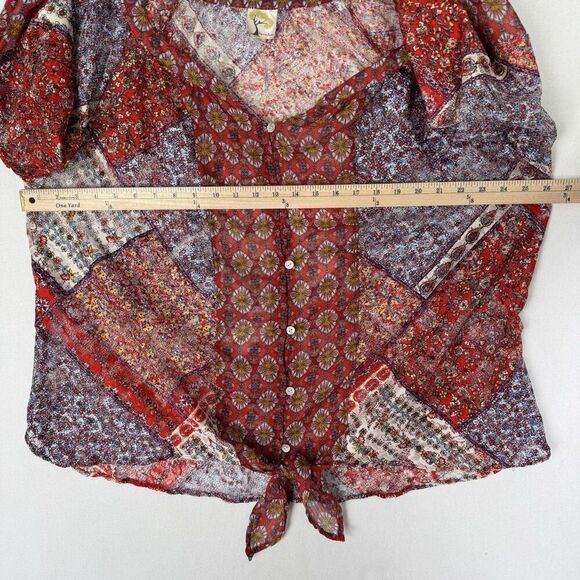 Fig and Flower Top Womens 3X Plus Floral Sheer Button Up Tunic Boho Tropical - Picture 16 of 16